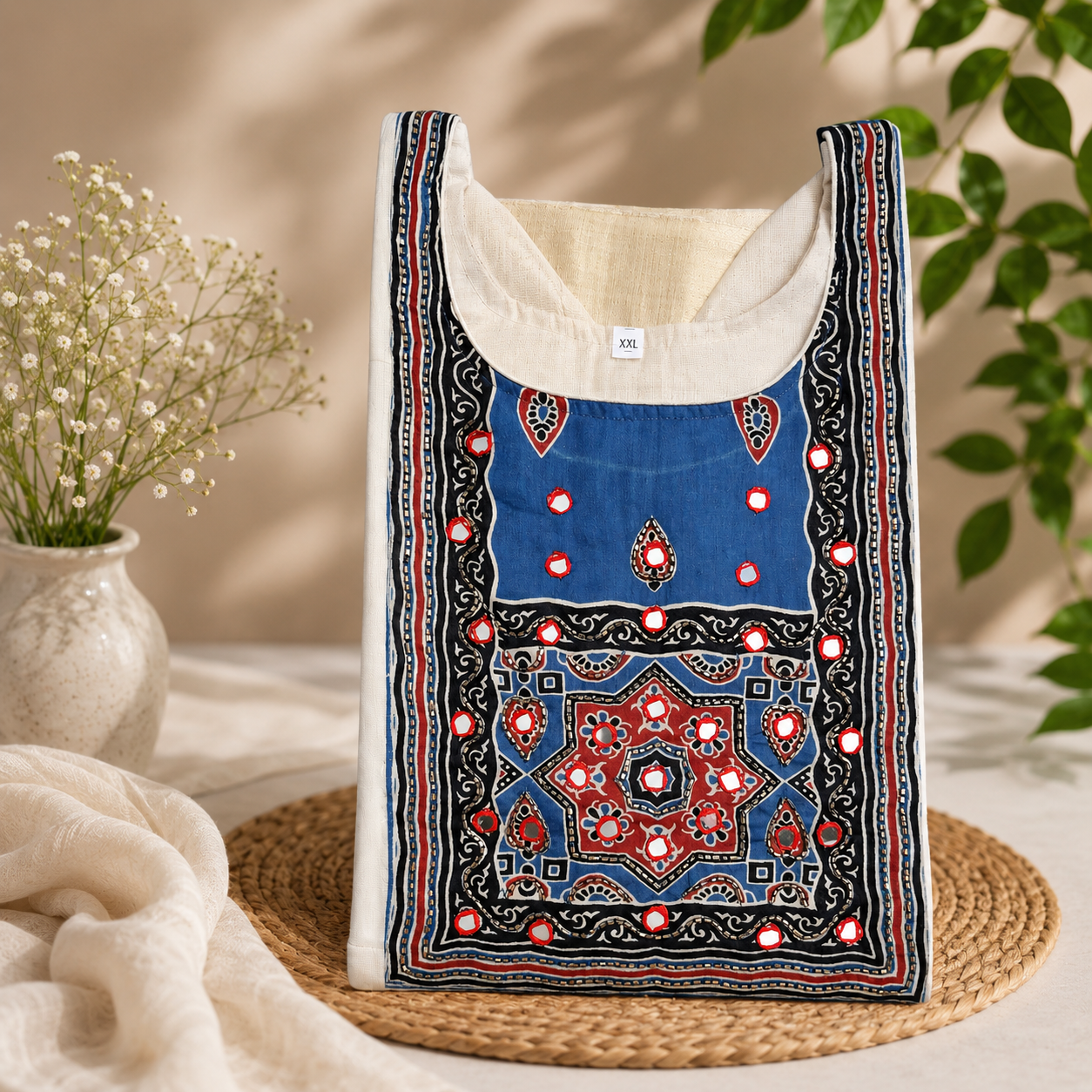 Onam Kurthi with Ajrakh Patch 