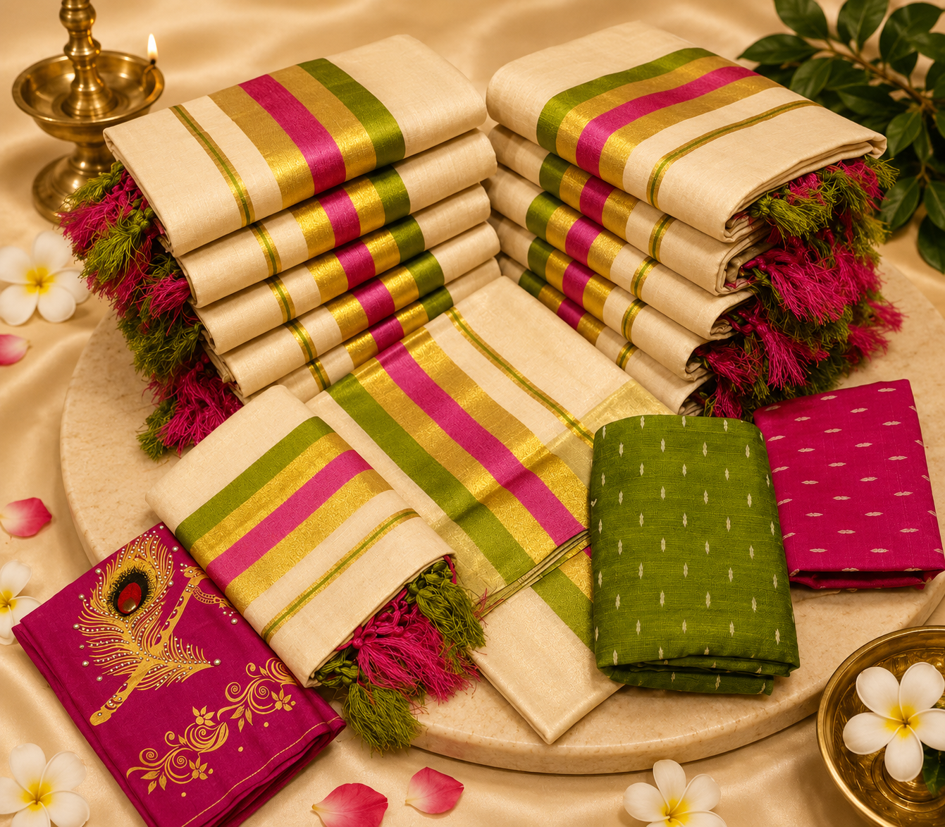 Golden Tissue Kunjalam Set Mund Design 5