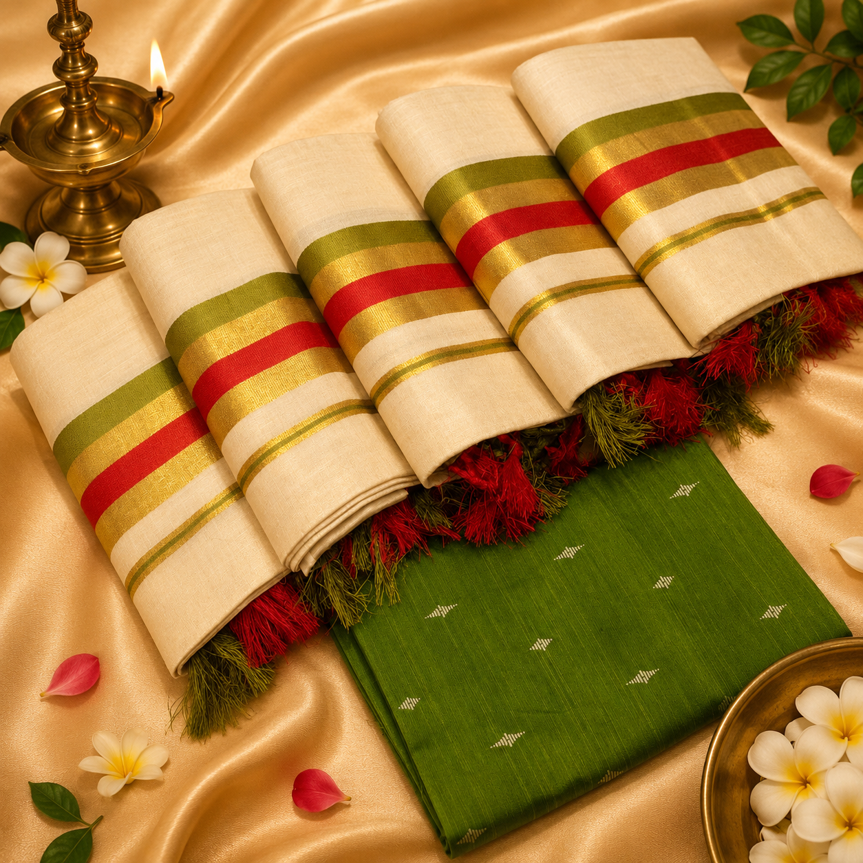 Golden Tissue Kunjalam Set Mund Design 12