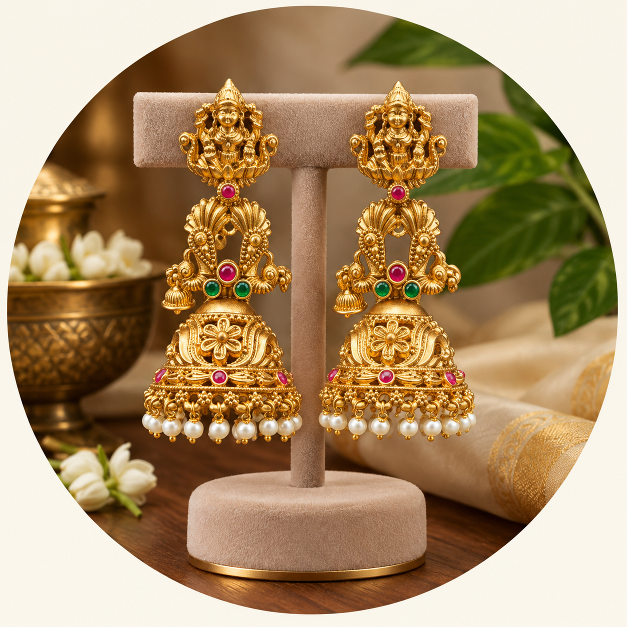 Temple Lakshmi Jhumka Earrings