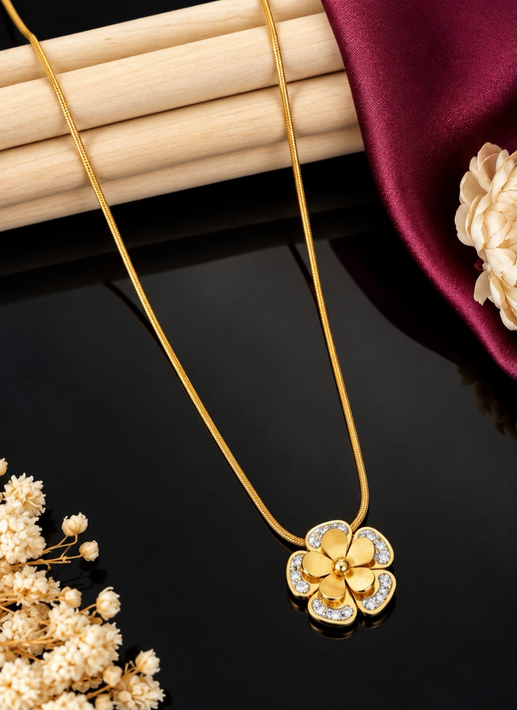 Crystal-Accented Flower Pendant Necklace