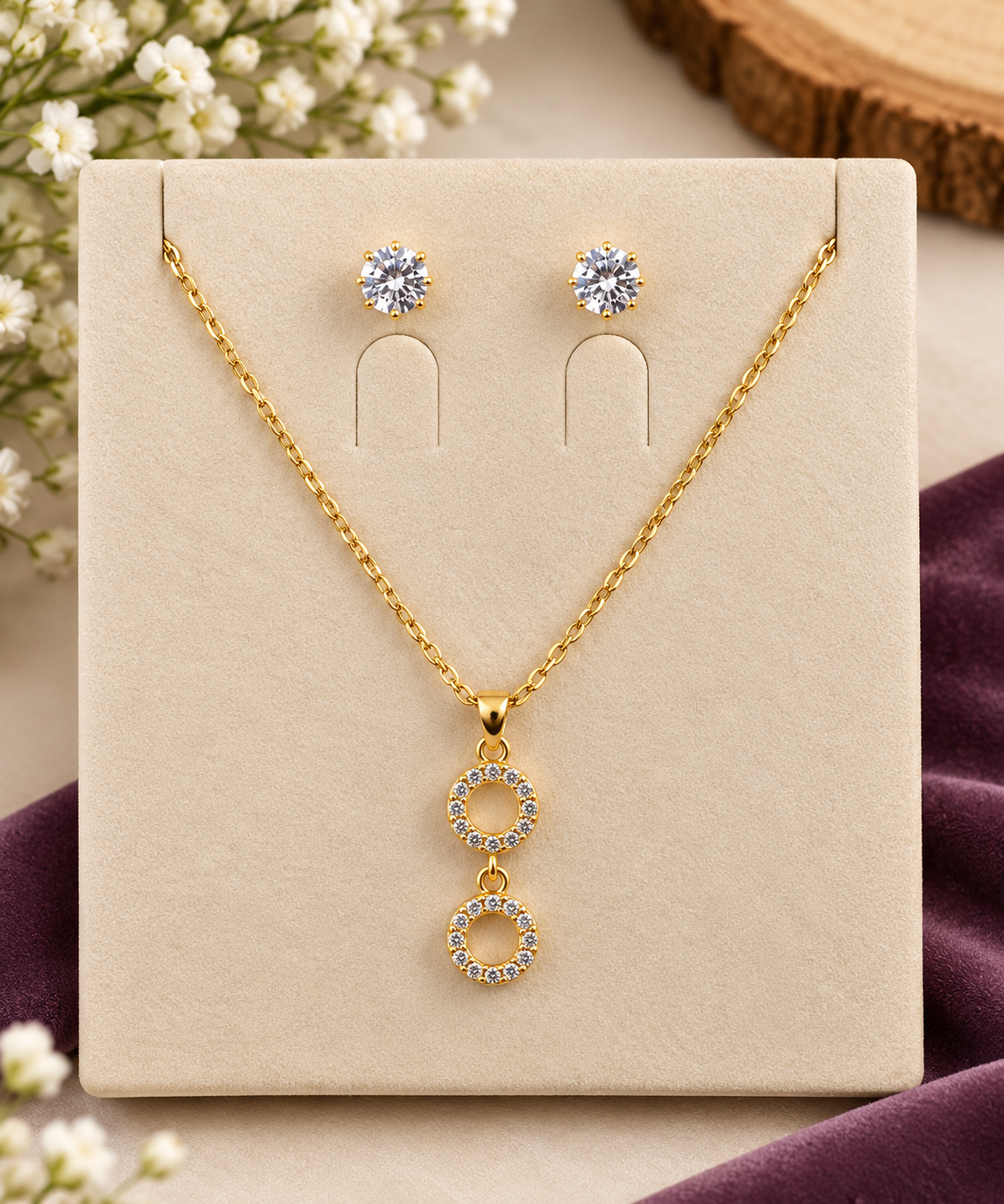 Elegant Gold-Tone Necklace & Earrings Set