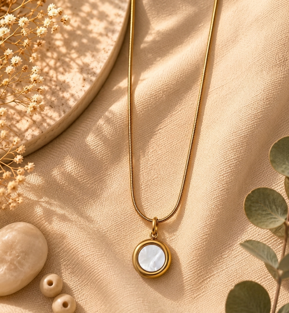 Golden Round Pendant Necklace