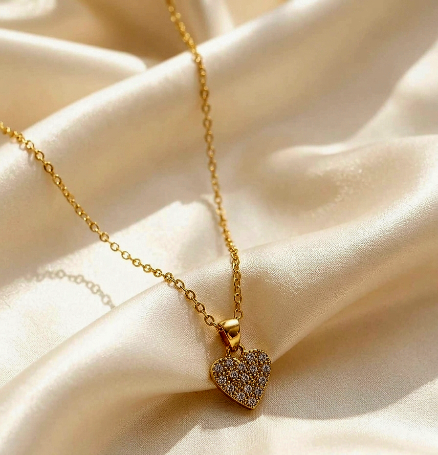Golden Radiance Pave Heart Necklace