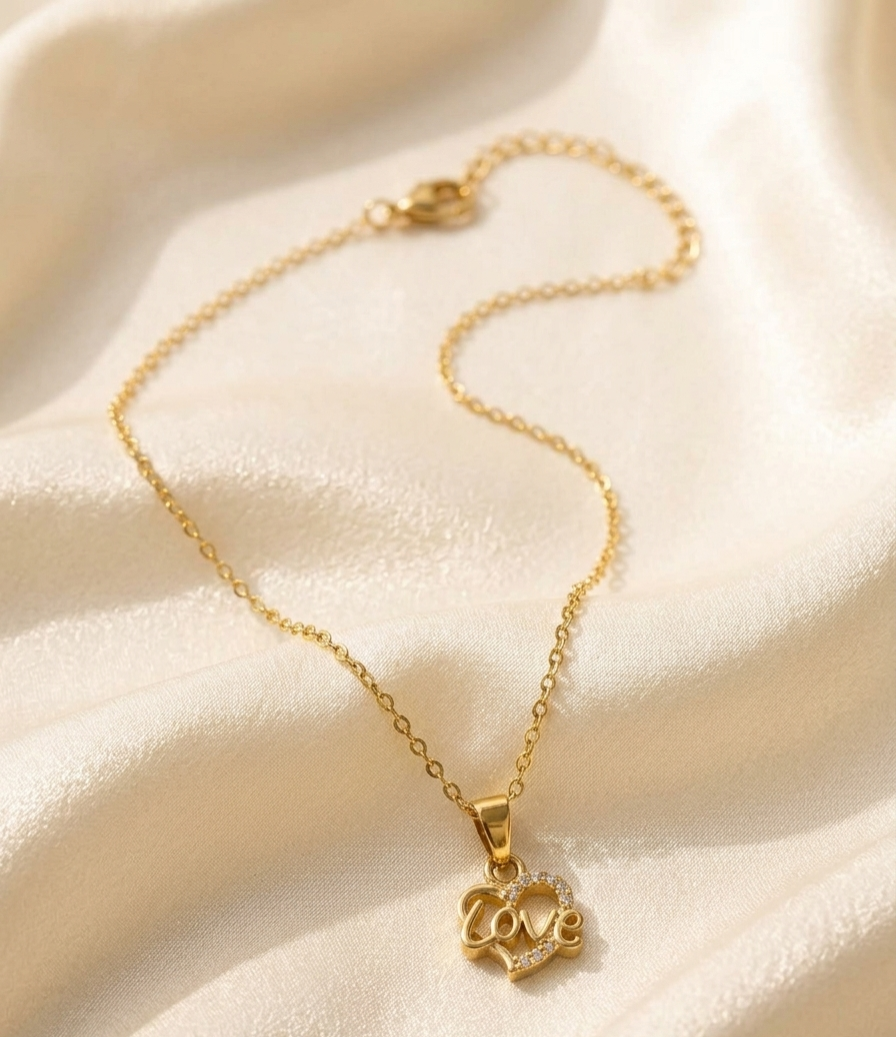​Golden Script Love Heart Pendant Necklace 