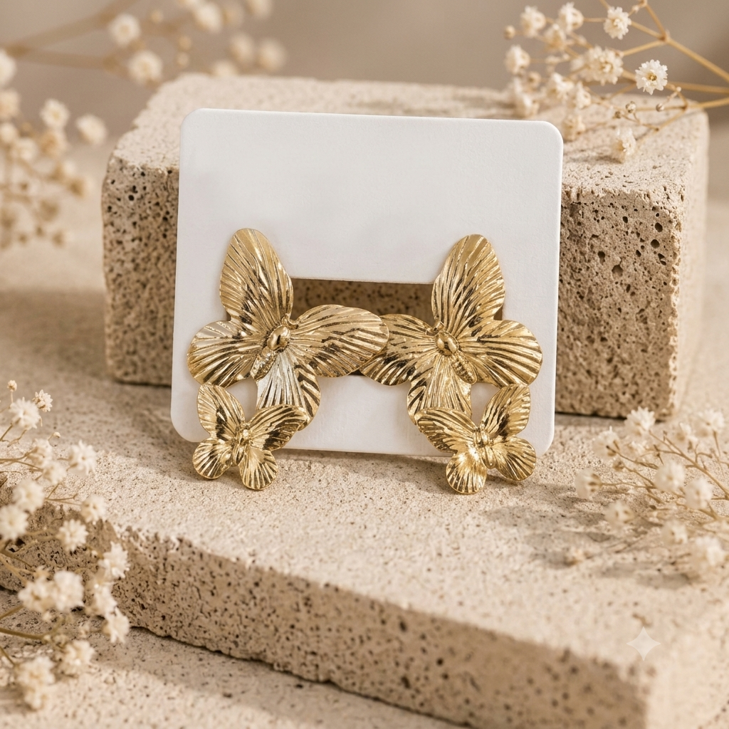 Golden Cascade Butterfly Earrings