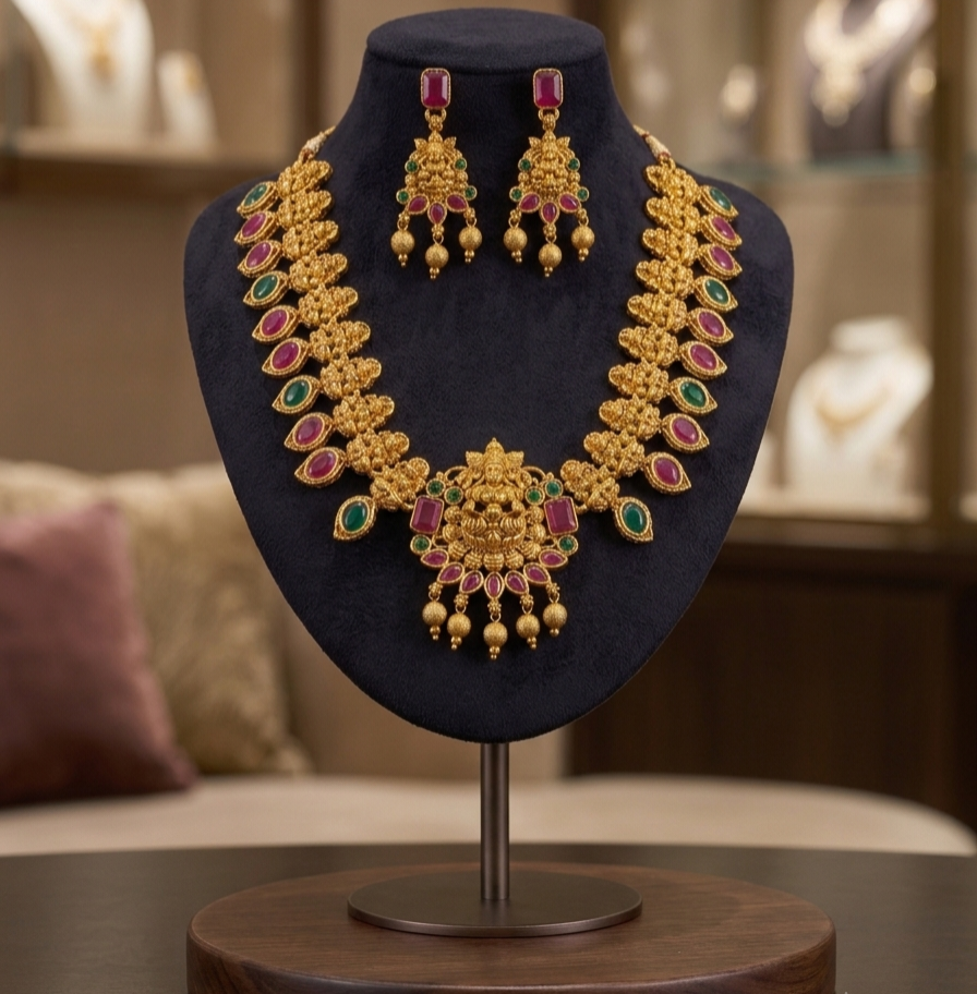 Traditional Gold-Tone Temple Jewelry Necklace Set