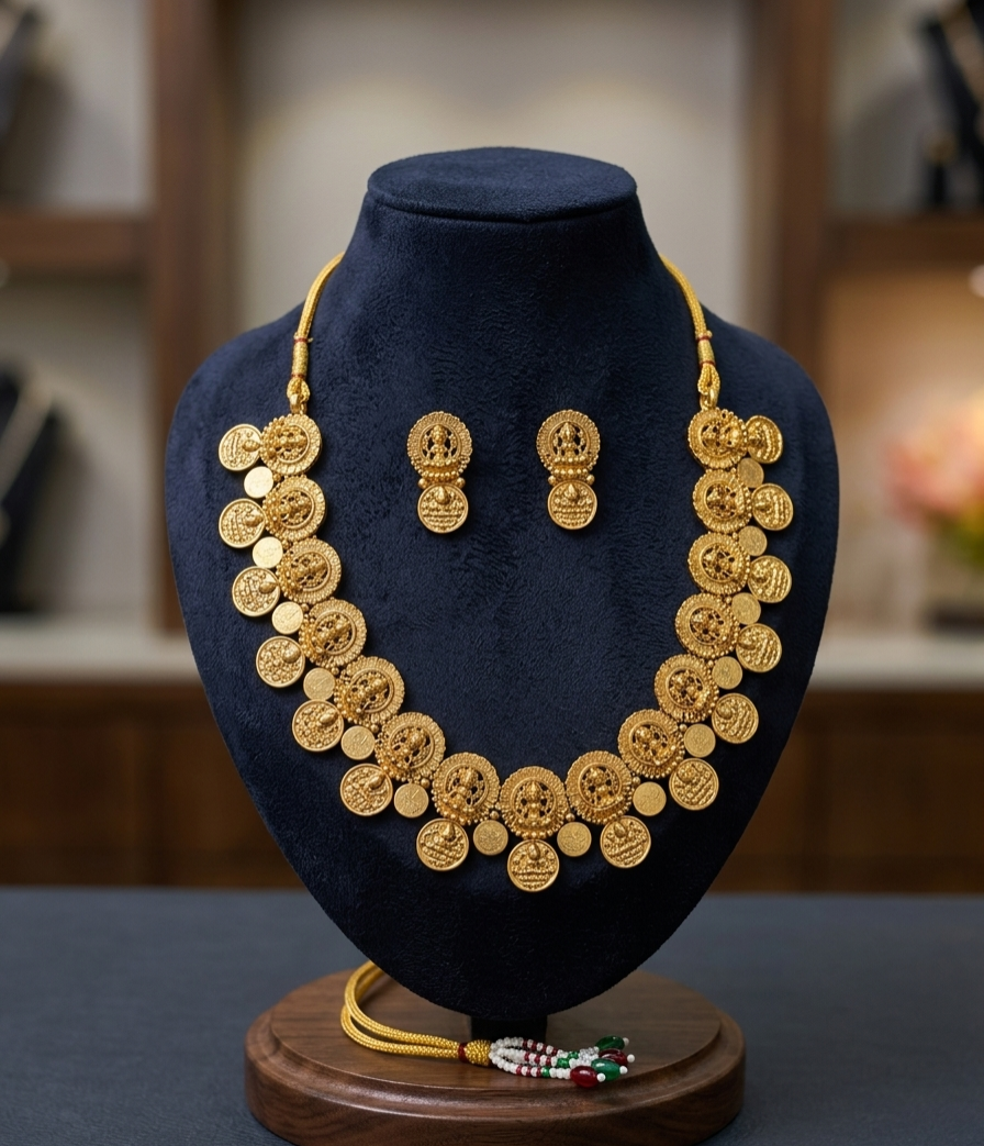Traditional Gold-Tone Coin Necklace Set
