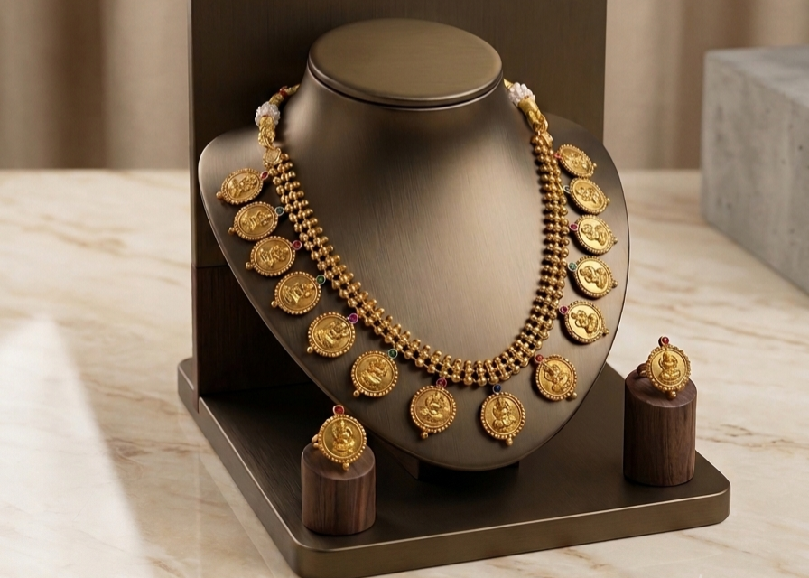 Traditional Gold-Tone Coin Necklace Set