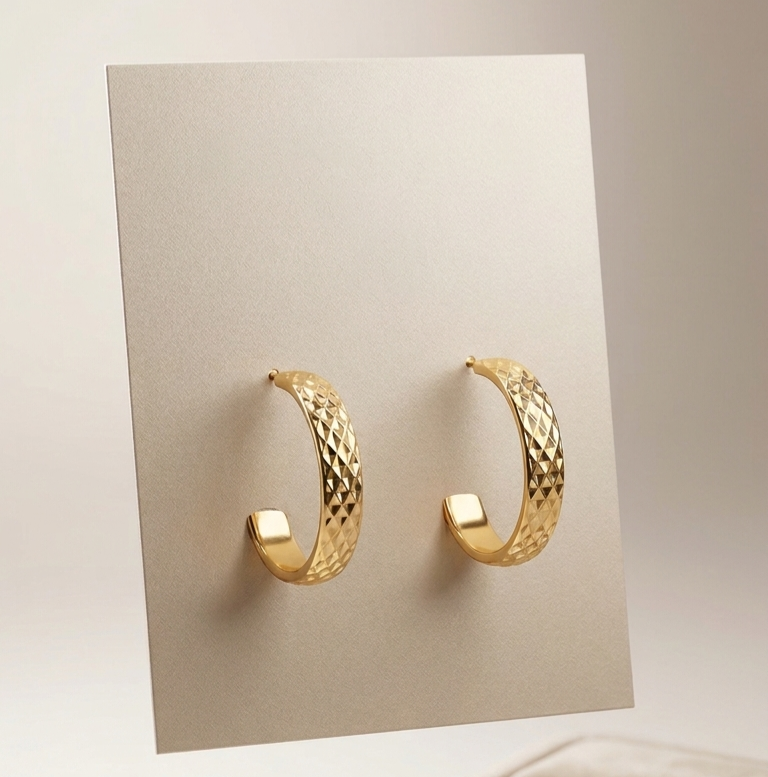 Classic Textured Gold Hoops Earring 