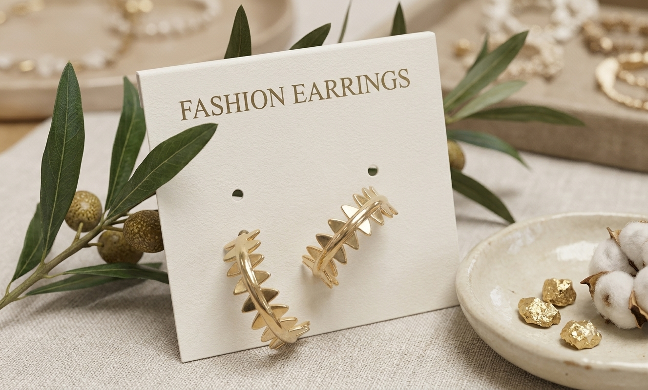 Golden Spike Leaf Hoop Earrings