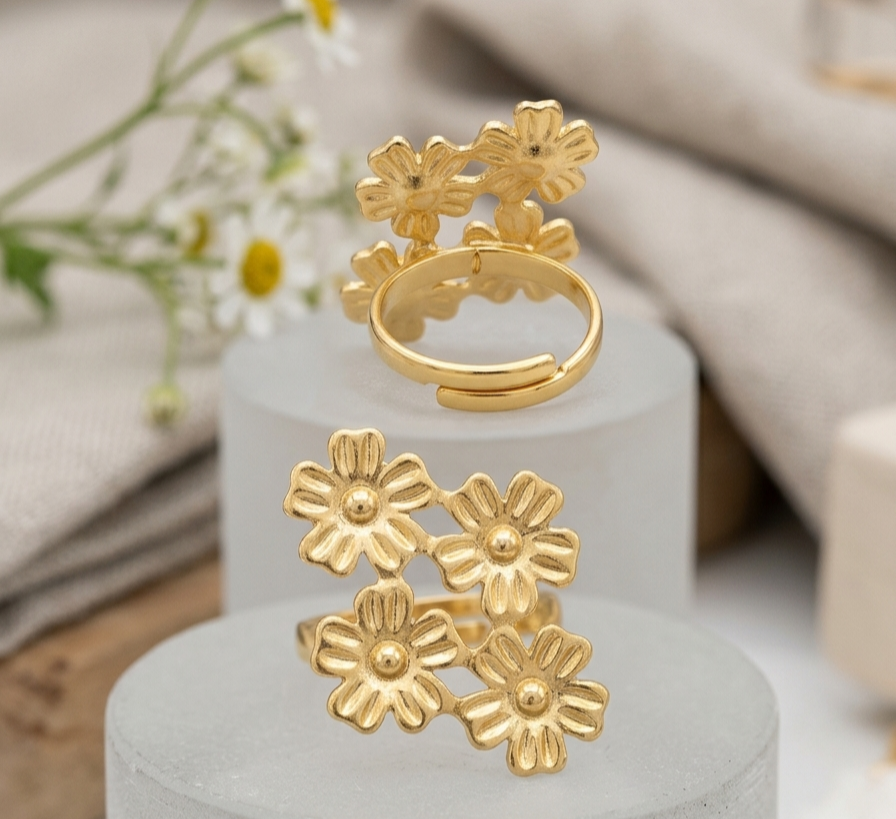 Golden Blossom Adjustable Ring 