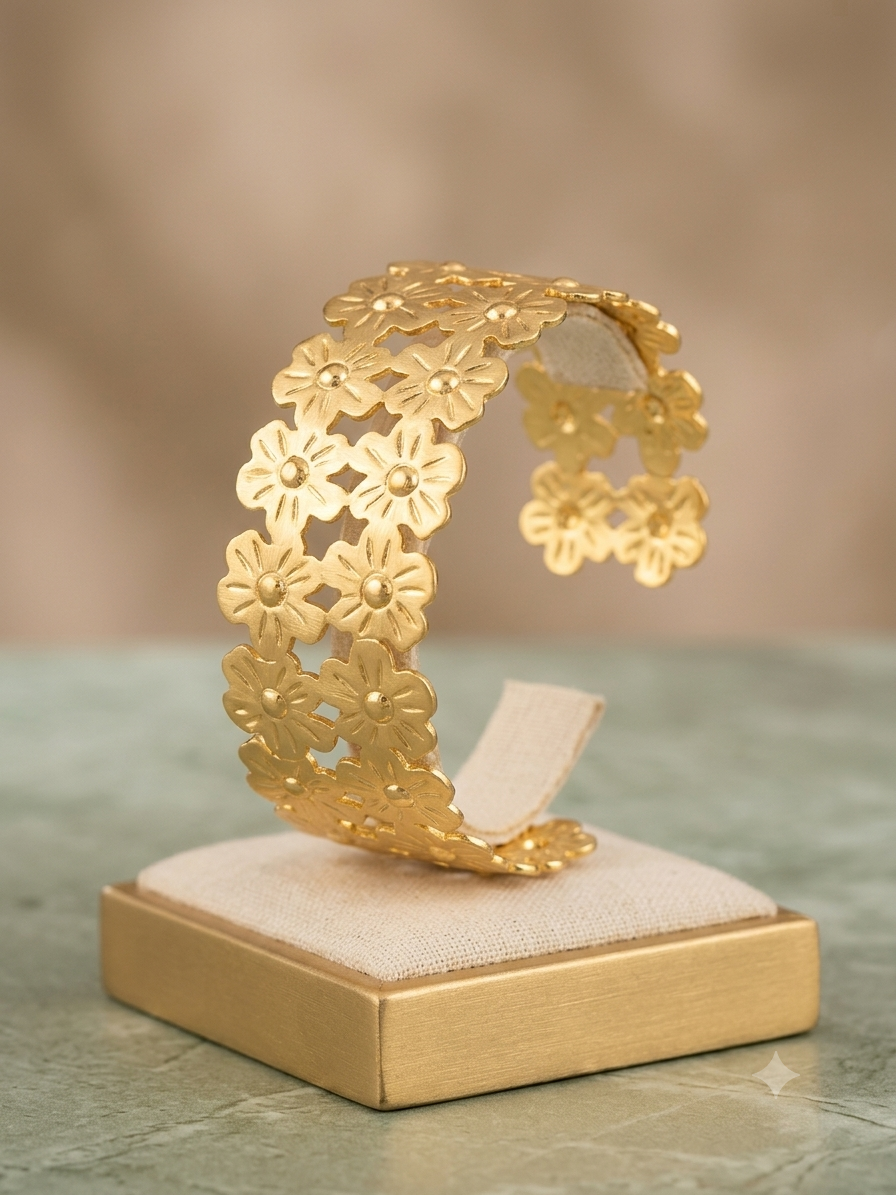 Golden Floral Cuff Bangle