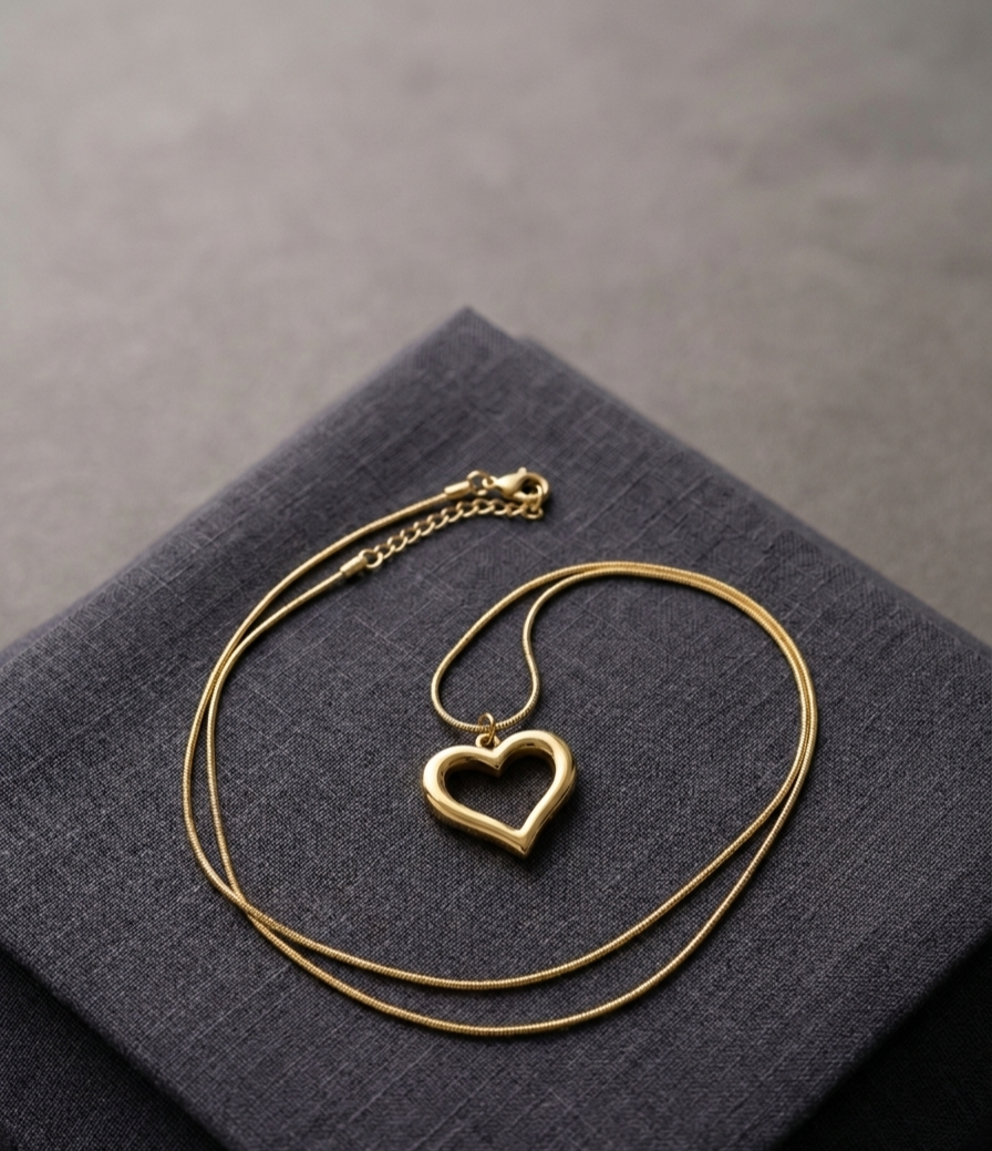 Gold Heart Double Snake Chain Necklace