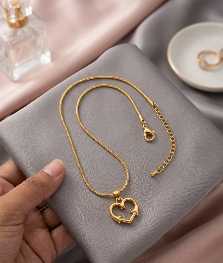 Golden Arrow Heart Pendant Necklace