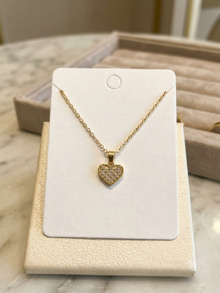 Golden Heart Solitaire Pendant Chain 